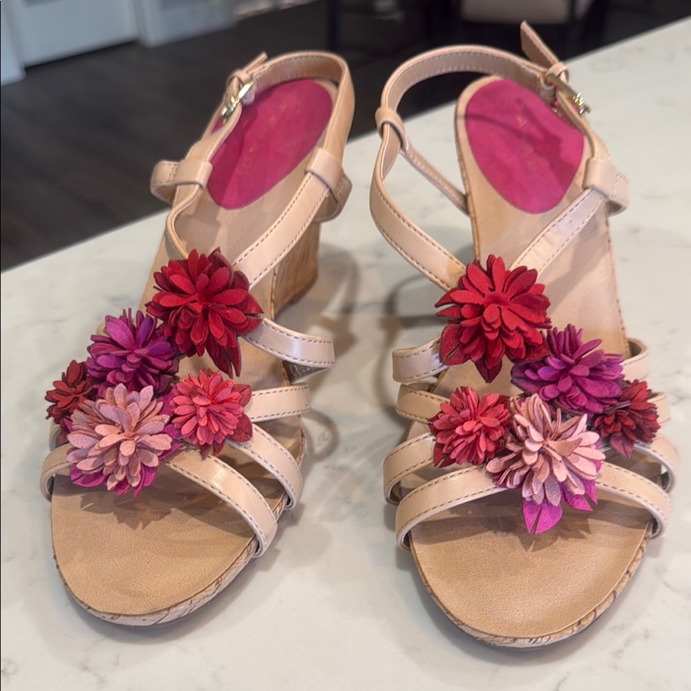 Tahari Cream and Pink Floral Sandals